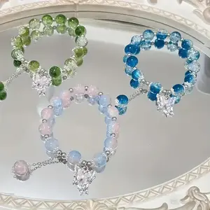 Bohemian Butterfly Glass Beaded Bracelet with Tassel Charm Elastic Fashion Jewelry Gift Perfect for Birthday Christmas New Year and Valentine's Day Gifts