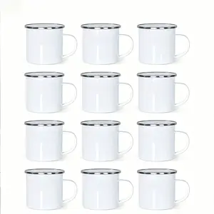 6/12 Pcs White Enamel Mug with Silver Rim for Kitchen Use | Coffee Mug | Gift for Christmas Thanksgiving Mother's Day Father's Day​ Stainless Steel Drinkware Cup Reusable Washable