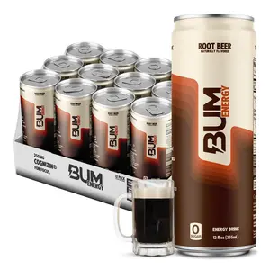 BUM Sugar-Free Energy Drink 12 pack - Lightly Carbonated & No Artificial Colors, Natural Caffeine & Citicoline for Energy & Focus, Brain Boost & Workout Sports Beverage - 12 oz, 12-Pack Cans Case