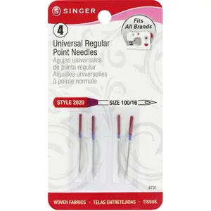 Singer 4pk Universal Size 100/16 Style 2020 Regular Point Sewing Machine Needles 4731