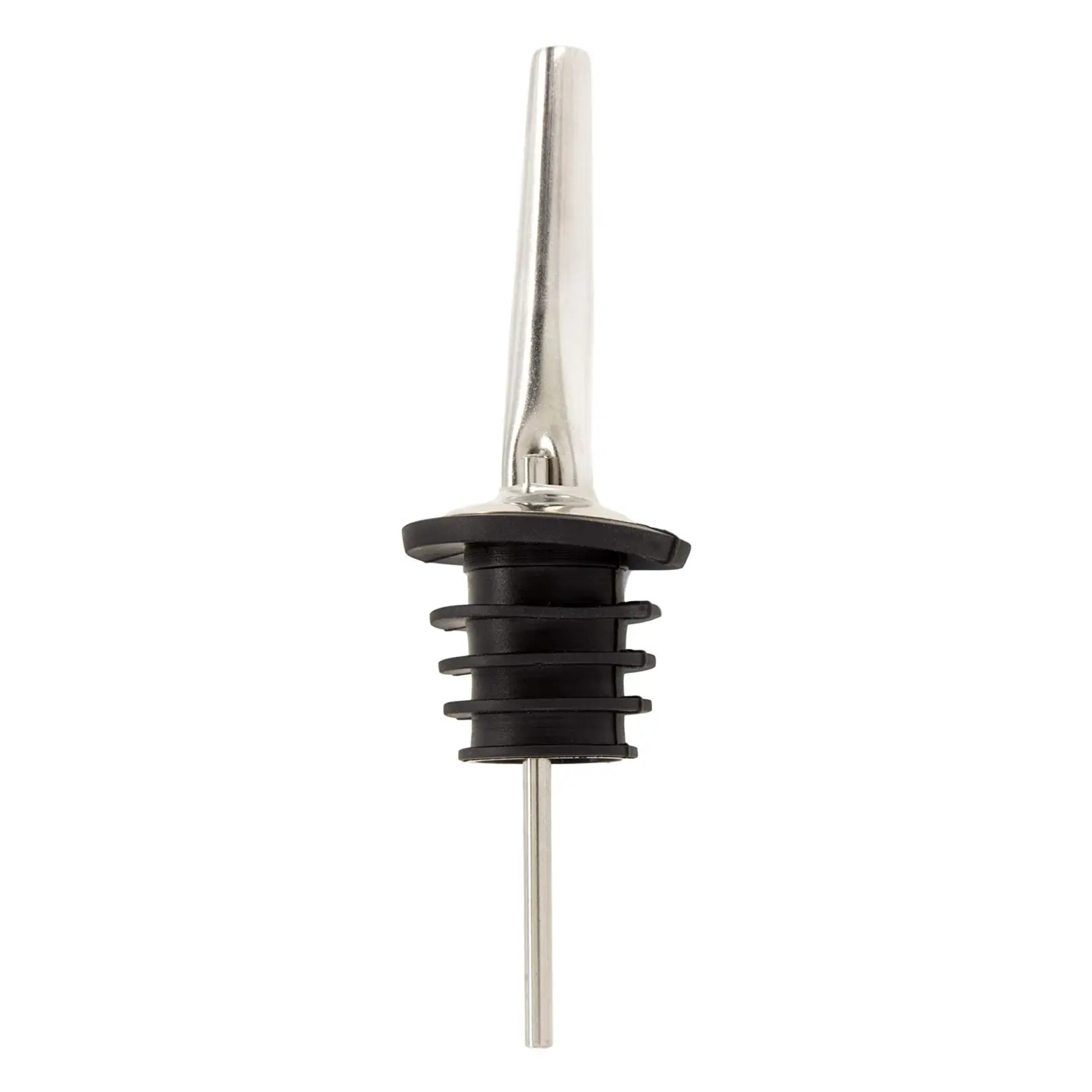 Bottle Pour Spout with Airtight Stopper, Plug-and-Play Design in Stainless Steel and Rubber for a Smooth, Drip-Free Pour of Olive Oil, Wine, and Spirits, Steel+Rubber, Reusable, Black+Silver, Kitchen, Smooth Pour