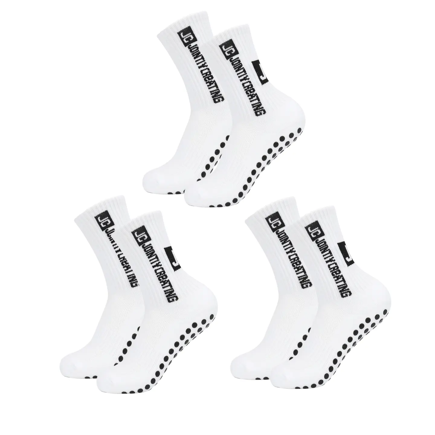 Non Slip Grip Soccer Socks for Men, Breathable Cushioned Athletic Mid Calf Socks with JC Logo, Anti Slip Dots for Football Basketball Hiking Sports