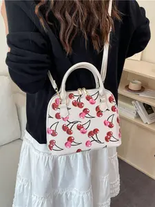 2026 New Cherry Print Shell Handbag, Handheld Shoulder Bag, Sweet Retro Crossbody Shoulder Purse, Casual Mini Tote Bag for Women Daily Date, Fashionable Crossbody Bag