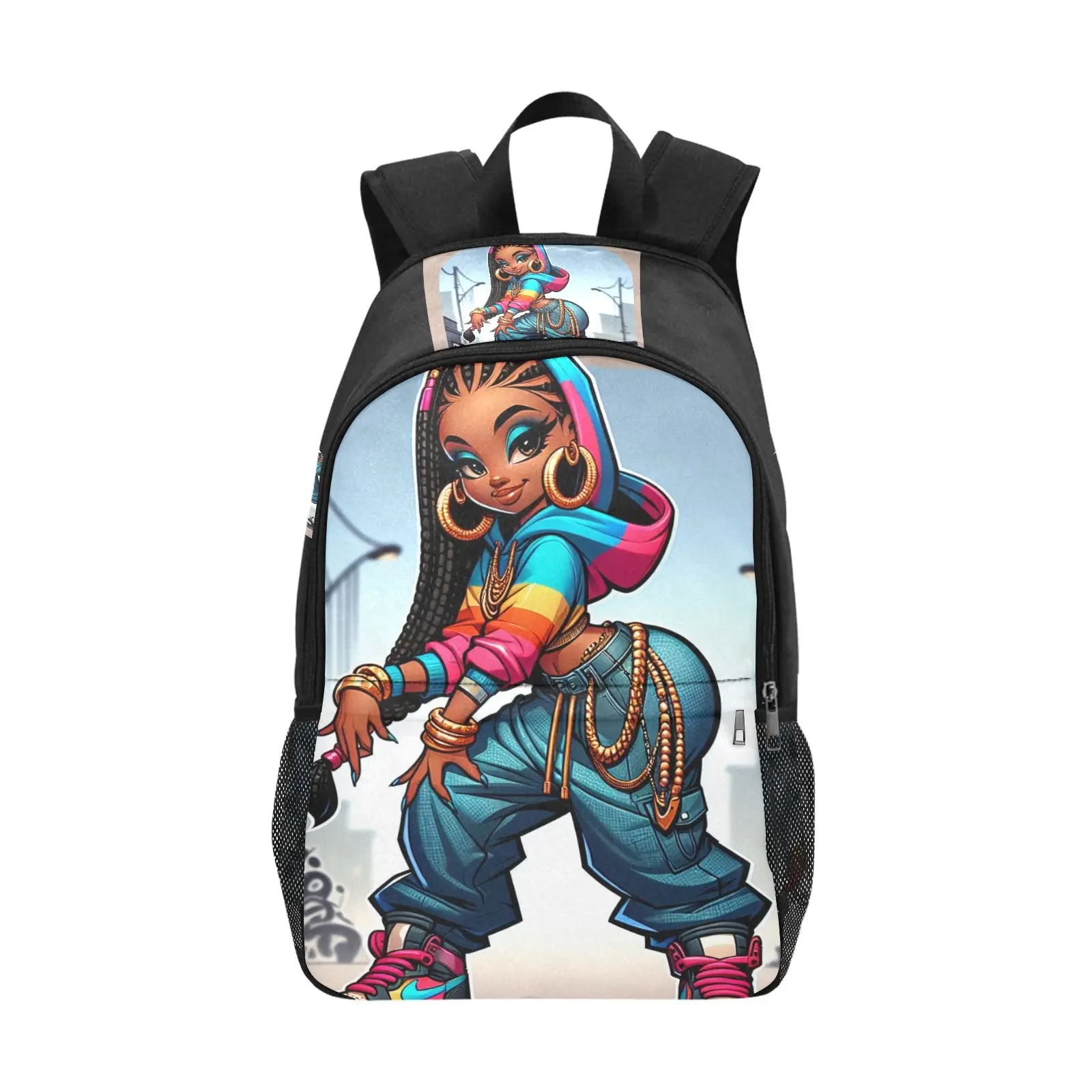 Fabric Backpack with Side Mesh Pockets (1659)