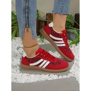 Women's Fashion Leopard-print Lace Up Low Top Sneakers, Casual Comfortable Sports Shoes for Daily Wear, Female All-match Round Toe Shoes for Daily Wear