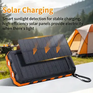 20,000 mAh solar power bank with dual flashlights and fast charging for two devices—essential for outdoor emergencies, camping, and road trips—smartphone, phone