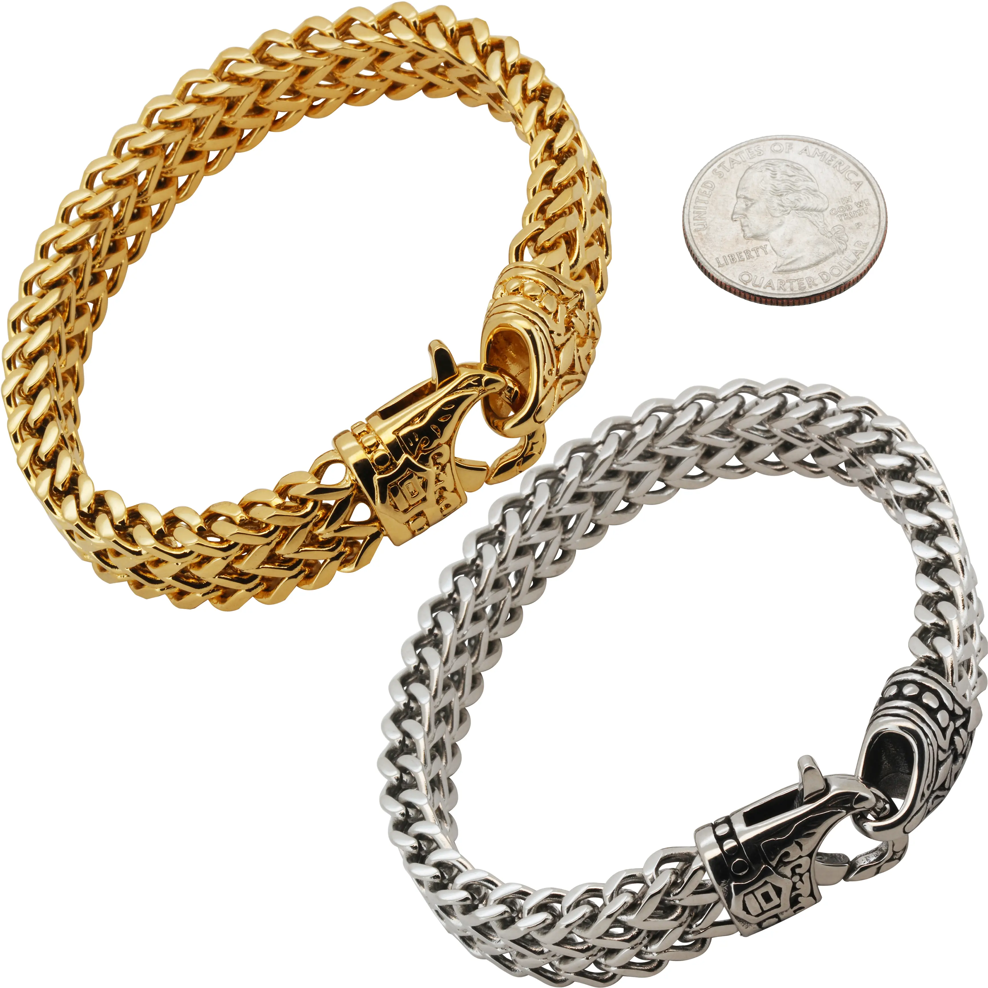 316L Stainless Steel 18k Yellow Gold Plated 12mm Double Row Franco Bracelet 8.5”
