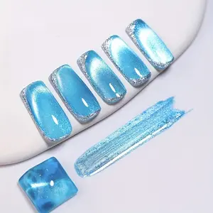 8ML Sea Blue Cat Eye Gel Nail Polish, Indie Nail Polish, Long-Lasting Soak off UV LED Nail Varnish, Professional Quality UV Gel Nail Art Supplies