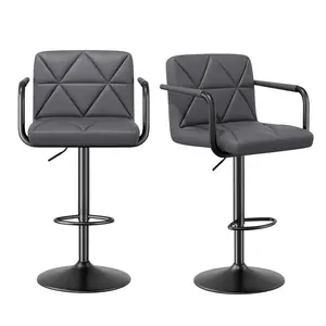 Industrial Dark Gray Bar Stools with Footrest - Adjustable Height, 360° Swivel & 300LBS Weight Capacity, PU Leather Counter Stools for Kitchen Island