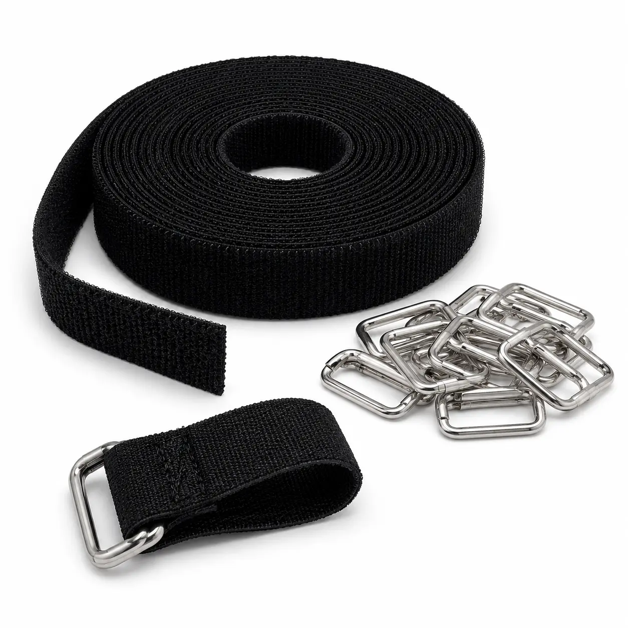 Hook-and-Loop Cinch Strap Kit - 15ft Length Strap Roll, 15 Buckles Straps