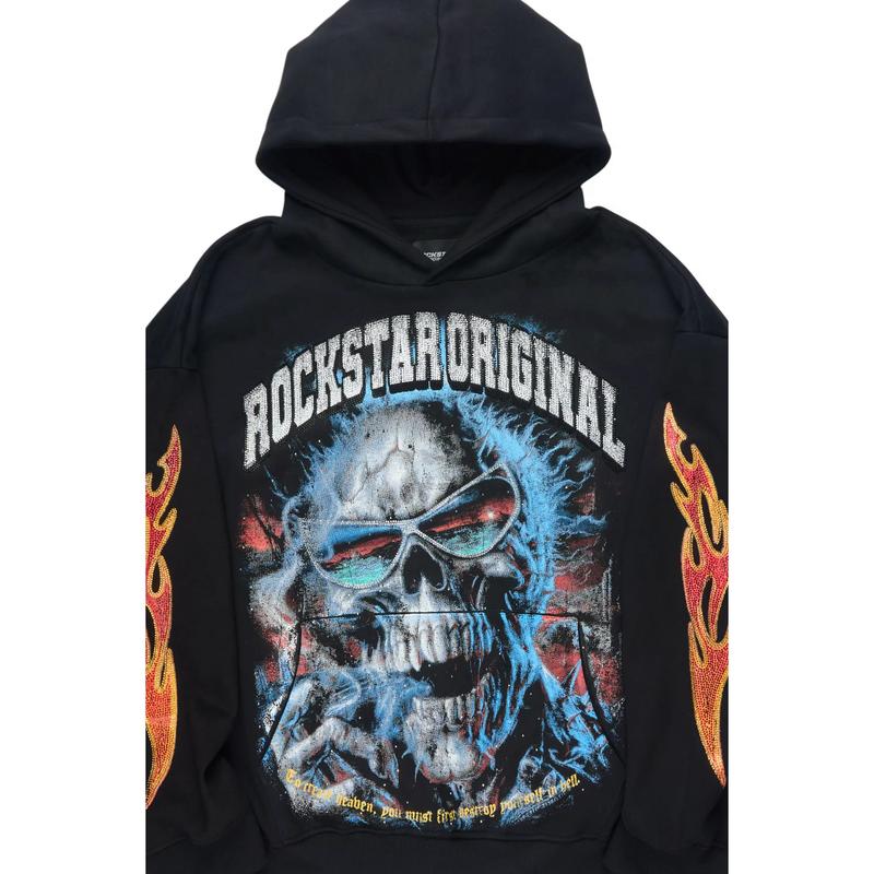 Slate Black Rhinestone Oversized Hoodie