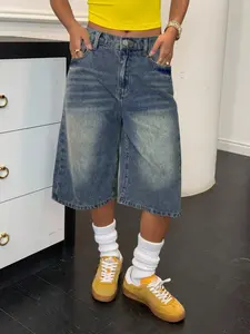 Teen Summer Super Denim Shorts, American Vintage Washed High Waist Loose Fit, Unique Style 2026 New Arrival, Plain Pattern Pants