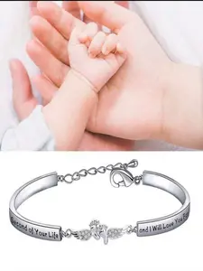 Letter & Wing Design Cuff bracelet, Fashionable Jewelry for Women, Elegant All-match Fashion Accessories for Daily Wear, Personalized Angel Bracelet, Engraved Bracelet