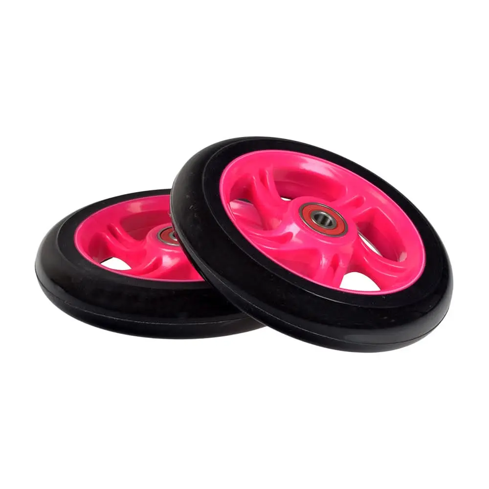 125 mm Kick Scooter Wheel with Black Wheel, Pink Hub, & Bearings (Set of Two)