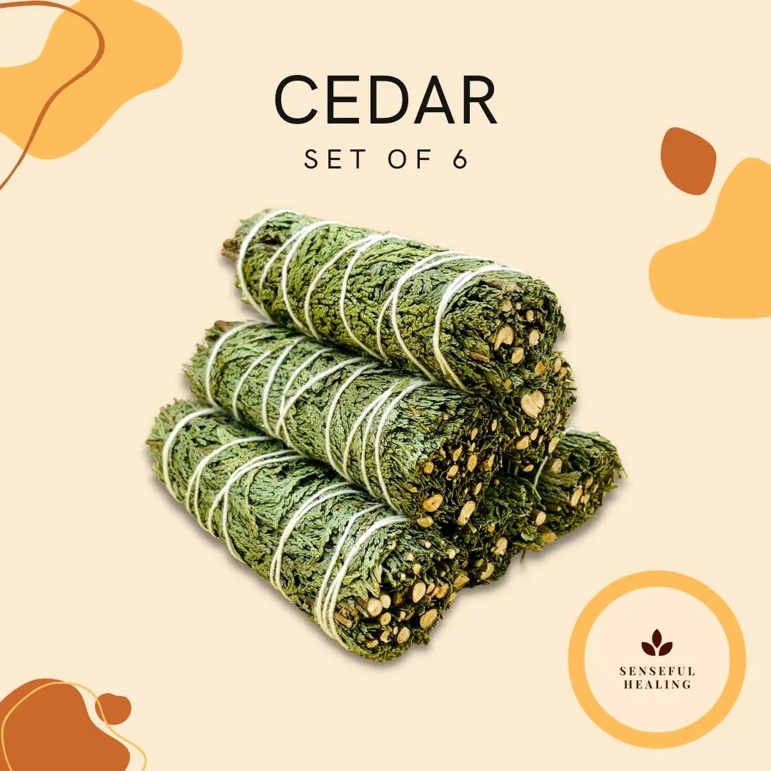 Cedar Smudge Sticks (6 Pack, 4 in) - Natural Sage Blend Evergreen Woodsy Freshener, Energy Cleanser for New House, Protection & Blessing Home Fragrance Set