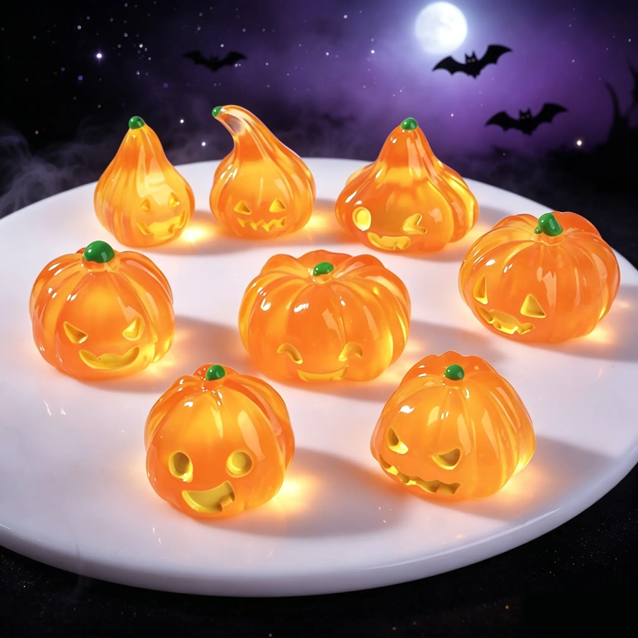 8 Pcs  Mini Glow Pumpkins Ornaments ,Mini Halloween Pumpkin Figures - Pumpkin Table Scatters for Fall Autumn Thanksgiving Halloween Decoration Party Favors Craft Supplies
