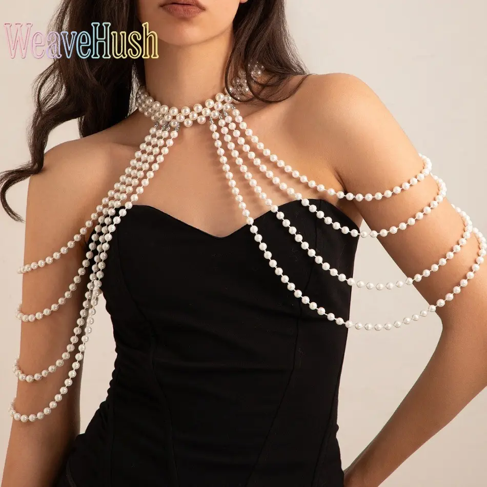 Women Body Chains & Accessories, Multi-layer Imitation Pearl Tassel Chain, Elegant Shoulder & Chest Body Chain, Stylish Temperament Jewelry, Delicate Ornament, Perfect for Dresses, Parties, Banquets and Daily Dress Matching