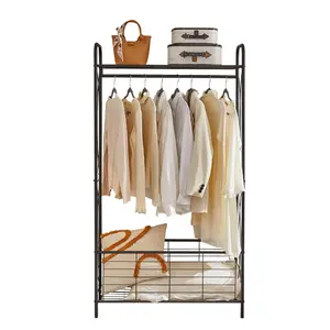 Freestanding Garment Rack, Open-Style Wardrobe, Hanging Rail with Metal Basket, and Heavy-Duty Metal Clothes Rack,Bathroom Storage Shelves