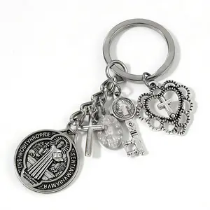 St Benedict Heart Keychain, Vintage Dual-Sided Cross Key Ring, fashionable alloy keychain, Bag Pendant, Car Ornament, Baptism Gift, Birthday Present for Men and Women, Accessories
