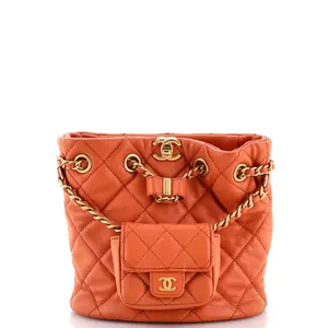 Pre-owned CHANEL Leather Backpacks CC Pocket Chain Bucket Backpack Quilted Lambskin Small by Rebag