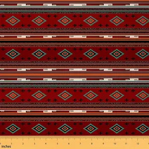 Southwestern Upholstery Fabric for Chairs,Geometric Fabric by The Yard,Tribal Decorative Waterproof Fabric,Native American Design Red Green Fabric