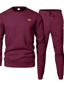 Men's Casual Outdoor Sportswear Set Sweatsuit Matching Set S-3xl, Simple Commute Loose Textured Round Neck Sweatshirt, Spring & Fall Fitted Style Athleisure Sweatsuit