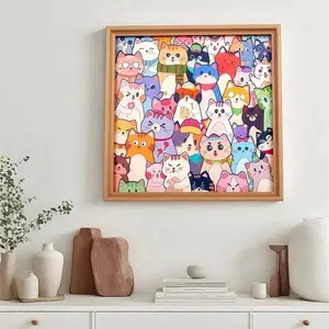 Creative Wooden DIY Handmade Picture Frame Puzzle Set, Kids Large Grain Cat Shaped Painted Puzzle + 24/36 Color Acrylic Markers