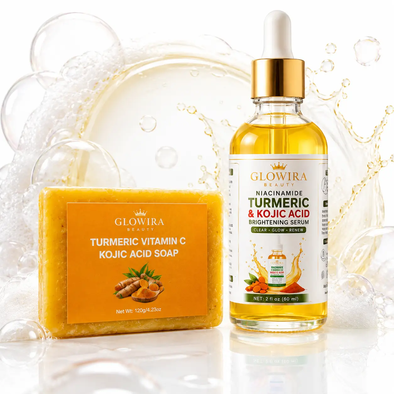 glow body bundle turmeric soap,serum