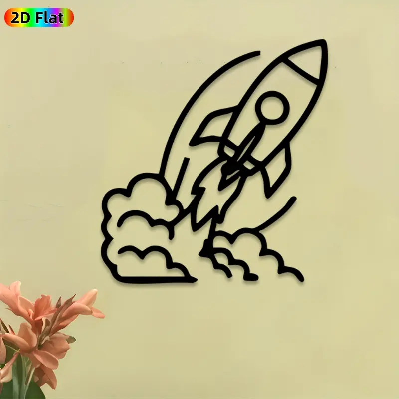 1pc Rocket Metal Wall Art, Dynamic Rocket Statue Mural, Ideal Gift for New Year, Christmas, Space Decor Enthusiasts, Rust-Resistant Metal Wall Decor Wall Sculptures, Perfect for Bedroom Wall & Garden Fence, Unique Space-Inspired Wall Art