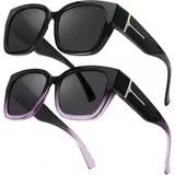 【FitOver Sunglasses】1/2Pcs Women's Fit Over Prescription Sunglasses - Oversized Square Full-Rim Plastic Frames Mirrored Polarized , UV400 Protection, Trendy Sunglasses, Unisex Fashion Accessory for Summer Wins, Accessories for Women The Choice of Gifts