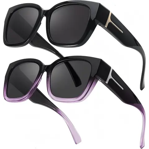 【FitOver Sunglasses】1/2Pcs Women's Fit Over Prescription Sunglasses - Oversized Square Full-Rim Plastic Frames Mirrored Polarized , UV400 Protection, Trendy Sunglasses, Unisex Fashion Accessory for Summer Wins, Accessories for Women The Choice of Gifts