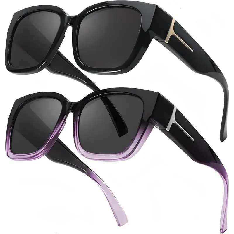 【FitOver Sunglasses】1/2Pcs Women's Fit Over Prescription Sunglasses - Oversized Square Full-Rim Plastic Frames Mirrored Polarized , UV400 Protection, Trendy Sunglasses, Unisex Fashion Accessory for Summer Wins, Accessories for Women The Choice of Gifts