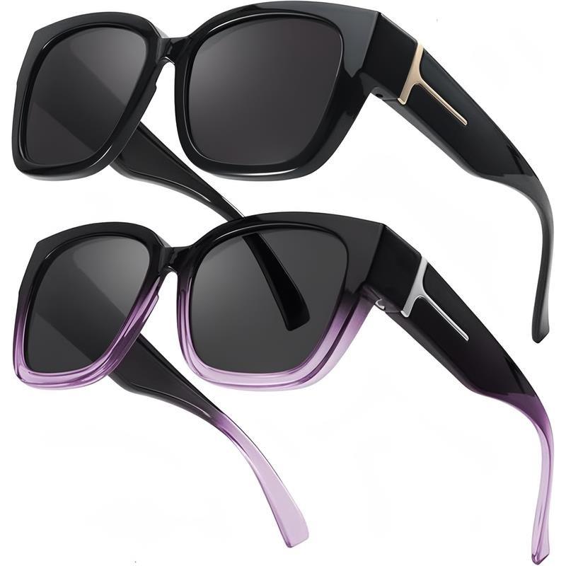 【FitOver Sunglasses】1/2Pcs Women's Fit Over Prescription Sunglasses - Oversized Square Full-Rim Plastic Frames Mirrored Polarized , UV400 Protection, Trendy Sunglasses, Unisex Fashion Accessory for Summer Wins, Accessories for Women The Choice of Gifts