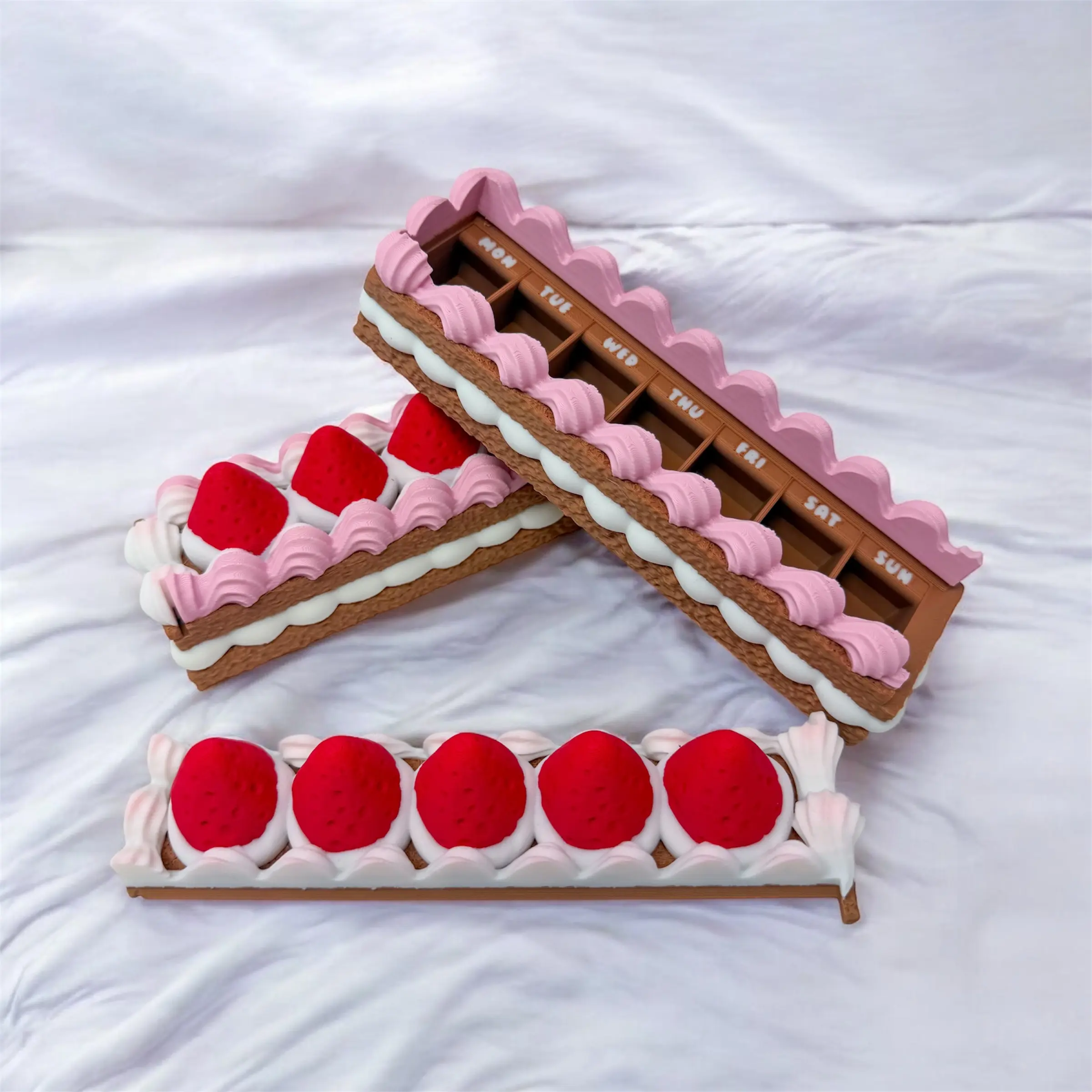 Strawberry Cake Pill Box | Cute Weekly Pill Organizer | Dessert