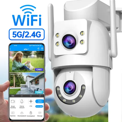 【JOOAN 5G/2.4G WiFi 2K 4MP Dual-Lens Outdoor Security Camera】360° PTZ Dual Screen, Color Night Vision, Outdoor/Indoor, Motion Detection Alarm, IP66 Waterproof, Auto-Tracking, Two-Way Audio, 24/7 Live View, SD/Cloud Storage (Optional), Alexa Compatible