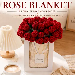 Handmade Rose Blanket Bouquet Gift for Women – Soft Crochet Flower Throw Blanket Wrapped in Elegant Gift Box, Romantic Rose Bouquet Blanket for Valentine’s Day, Birthday, Anniversary, Mother’s Day & Home Decor