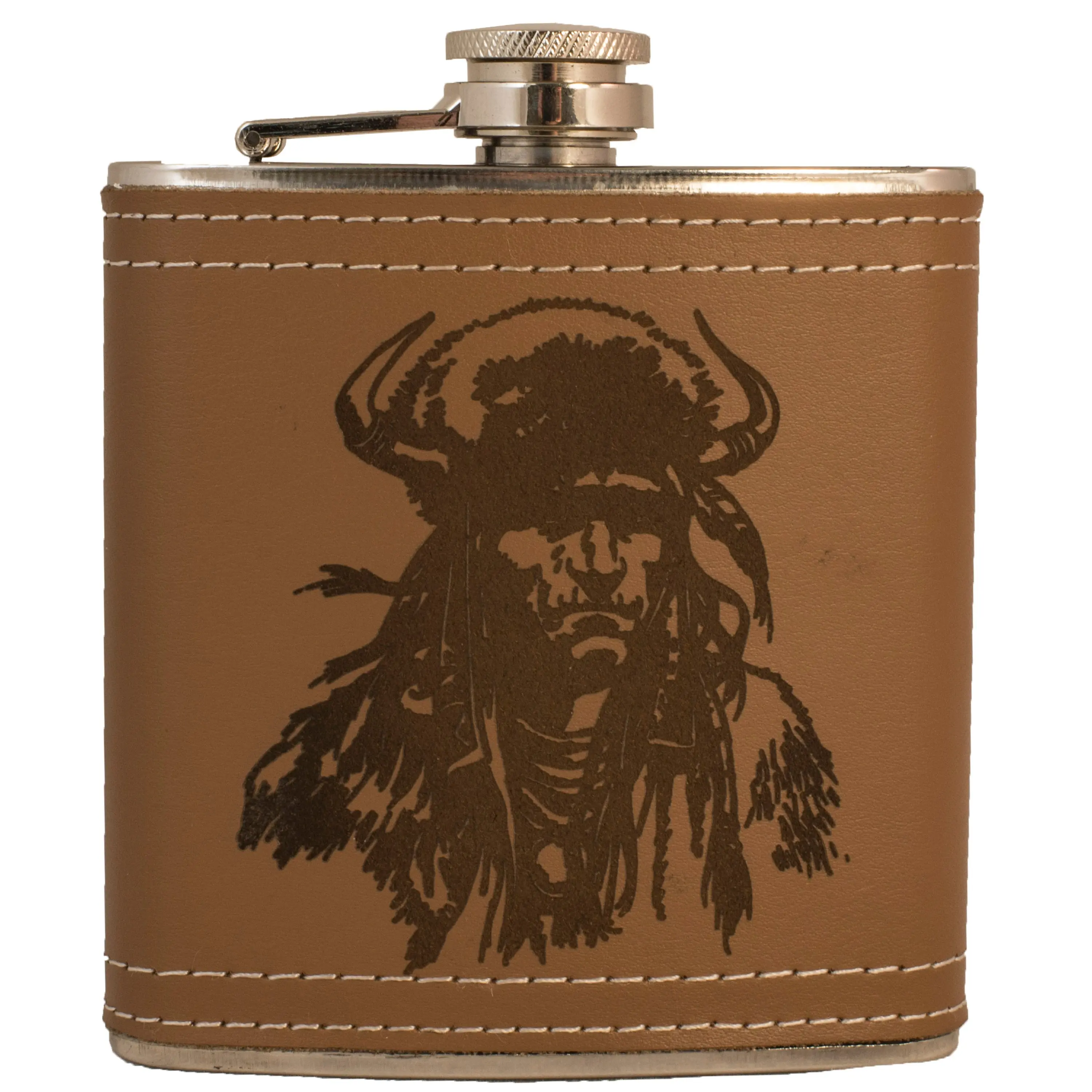 6oz Native Warrior Leather Flask KLB 6oz Native Warrior Leather Flask KLB