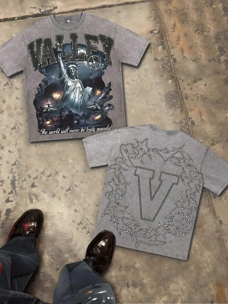 Humid Heat Clothing High-Demand, Sold-Out Retro Washed Reversible-Print T-Shirt — Christian-Themed, Rock Band Collab Prints, Y2K Motifs, Streetwear-Style Pure Cotton Short Sleeve, Great for Gifting. Graphic Crewneck Garment