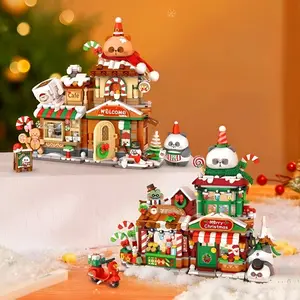 Christmas Building Block Toy Set Panda Cafe and Holiday Store Display Model Holiday Home Decoration for Children