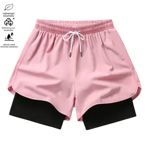 Women's casual sports shorts with built-in lining, with drawstring design and elastic waistband - suitable for outdoor sports, fitness, running and daily wear; women's shorts, sports shorts, women's clothing - a gift for her