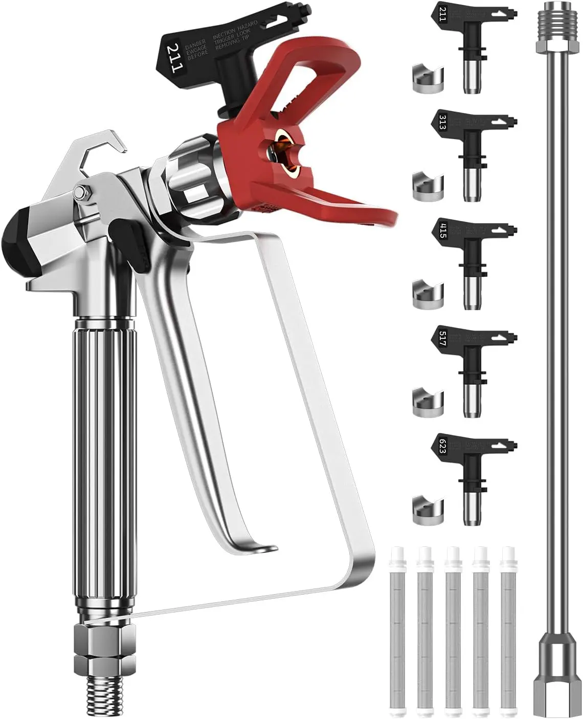 Airless Paint Sprayer Gun Kit, 3600 PSI High Airless Spray Gun Kit, Airless Paint Sprayer Hose, Extension Pole, Spray Tips, Filters, Nozzle Seat etc,Compatible with Airless Sprayer
