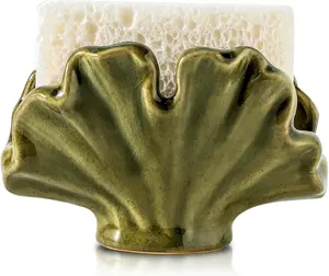 Ceramic Sponge Holder,Sponge Holder for Kitchen Sink,Compact Sink Caddy Organizer-Scouring Pad and Dish Holder,Farmhouse Kitchen Decor Cute Gadgets Accessories(Green)