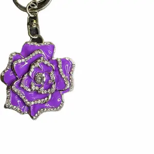 Purple Flower Rhinestone Bag Charm Keychain with Silver-Tone Hardware – Versatile Fashion Accessory for Flower, Bag, Charm, Floral Decorations, Glamorous Keychain Uses, Flower Keychains, Bag Charm Keychains