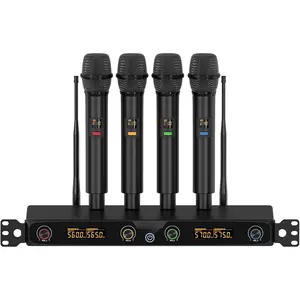 4-  Microphone System, UHF Rackmountable Cordless Mic Set w/ 4X 10 Frequencies, 260ft Range, Dynamic Handheld Microphone for Singing, Karaoke, Church, DJ, Party (MWM-41F)