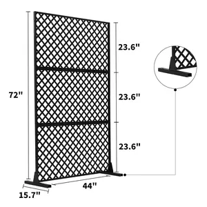 3-Panel freestanding metal privacy screen divider, rustproof decorative steel partition for patio, garden, balcony, deck, lawn, black