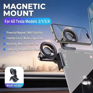 2026 Upgraded Tesla MagSafe Phone Mount for Model 3/Y/S/X/Cybertruck/Juniper, Magnetic Screen Edge Holder, No Glue Screen Safe Clamp, N52 Strong Magnet for iPhone 17 16 15 14 13