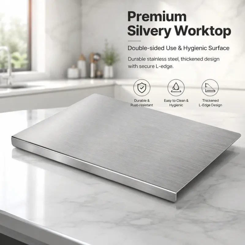 Thickened Stainless Steel Worktop, Double-Sided Hygienic Kitchen Cutting Board, L-Edge Non-Slip Kneading Mat, Lipped Cutting Board, Cutting Boards For Kitchen