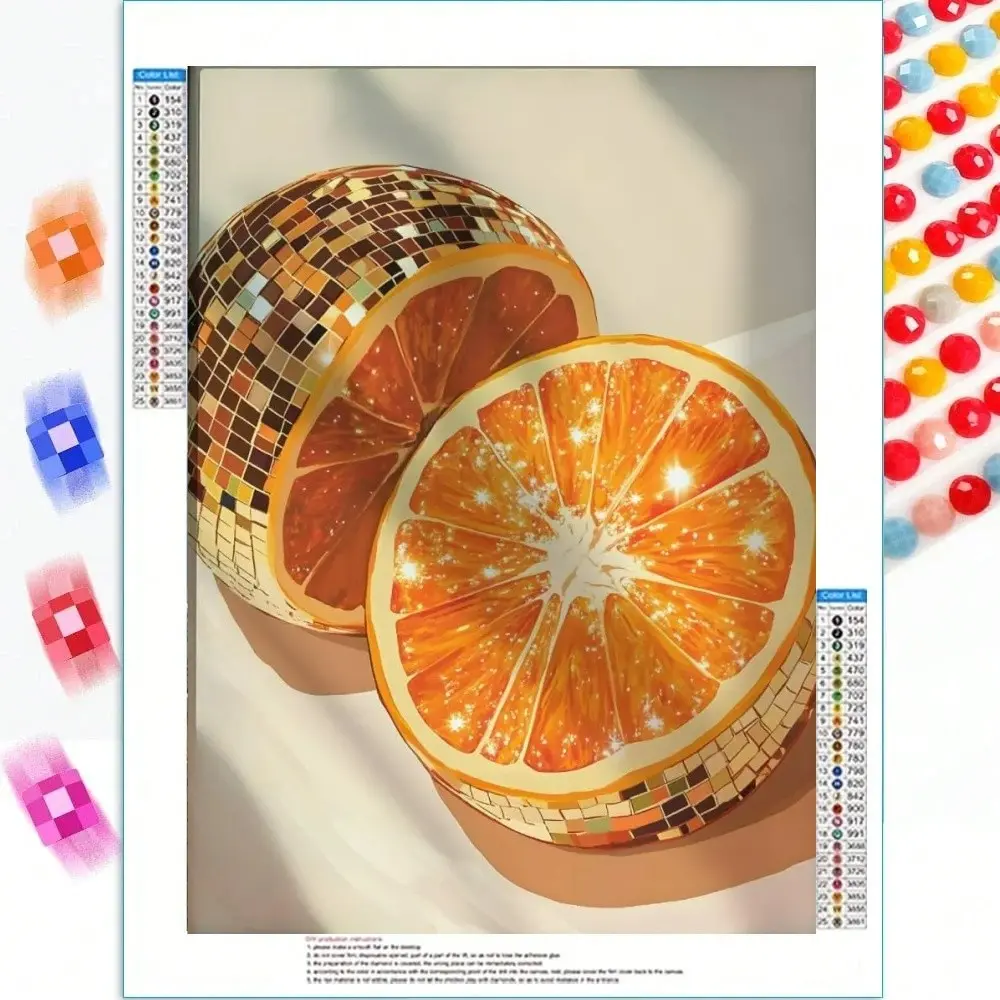 5D DIY Diamond Painting Art Kit Round Drill Diamond Painting, Diamond Art, Disco Orange Halves Retro Citrus Art Kit Suitable for Adults And Crafts for Gifts And Home Wall Decoration Gifts, Multiple Sizes: 7.9X11.8Inch, 11.8X15.7Inch，Frameless