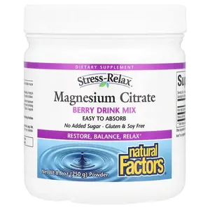 Natural Factors Stress-Relax®, Magnesium Citrate Powder, Berry Drink Mix, 8.8 oz (250 g)
