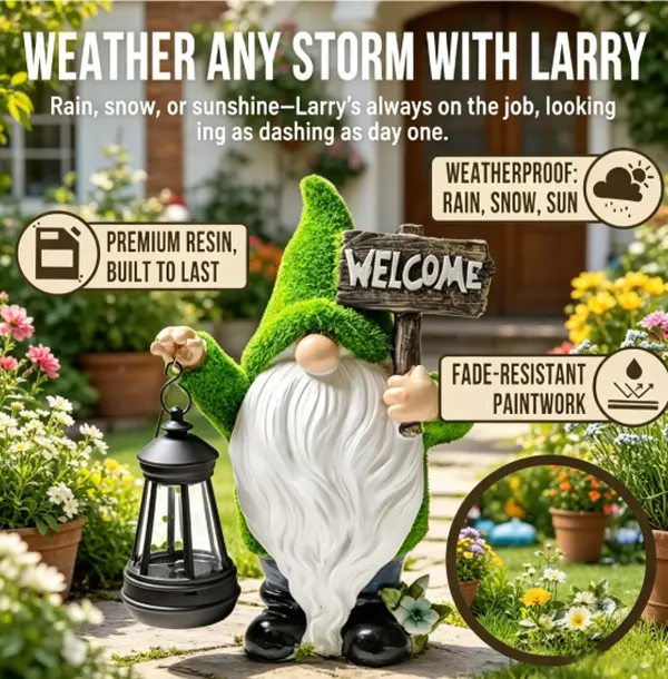 Solar Garden Gnome – Spring & Summer Funny Outdoor Garden Decor – Solar Lantern Statue for Yard & Patio – Great Birthday Gift Idea for Mom & Grandma